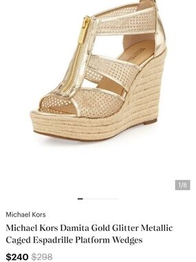 Michael Kors Damita Gold Metallic Espadrille Wedge Sandals